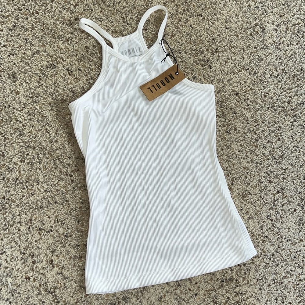 NWT NOBULL PROJECT Ribbed Halter Crop Tank Crop White -SMALL